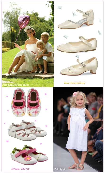 Festliche Schuhe für Mädchen in Weiss, Elfenbein und Pink mit Blümchen